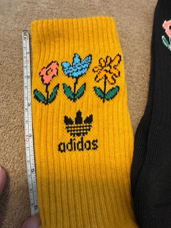adidas Floral Crew Socks - Yellow, Black, White - Picture 2 of 4